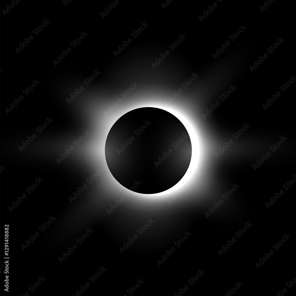 Canvas Prints solar or moon eclipse with light rays, vector realistic full planet eclipse in dark universe, white 