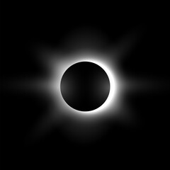 Solar or moon eclipse with light rays, vector realistic full planet eclipse in dark universe, white glowing space star