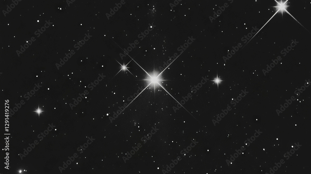 Poster Cosmic starfield with sparkling light and deep black textured background for design and decor concepts