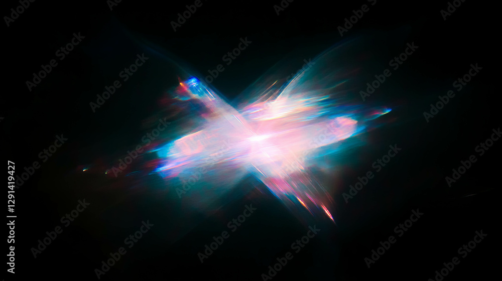 Poster cosmic glow with iridescent highlights and starry light effects for artistic background design