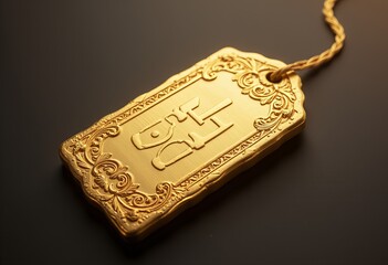 Fototapeta premium Gold pendant with the letter H and decorative borders