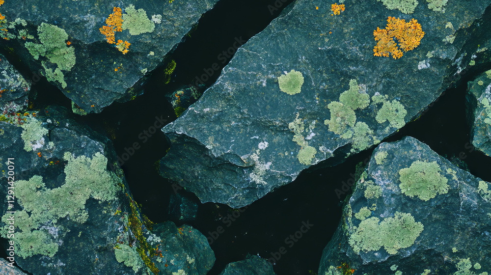 Poster Natural stone texture with moss and lichen for rustic design and background use