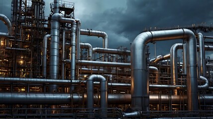 industrial pipes and valves, Industrial Labyrinth, Pipes of Progress, Mechanical Maze Steel Symphony.