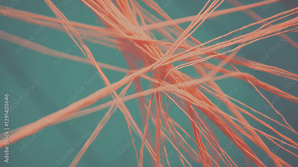 Aufkleber Abstract textile art featuring tangled yarn and string on textured green backdrop