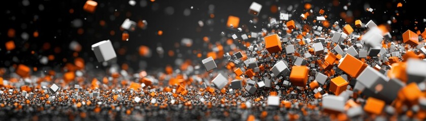 Abstract 3d image of multiple orange cubes arranged in a dynamic pattern