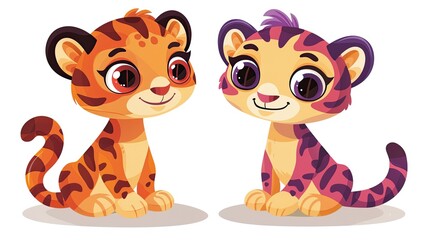 Obraz premium Cute cartoon tiger couple