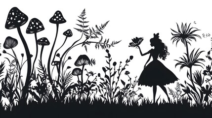 A alice in wonderland vector stencil design, black on white laser engraving
