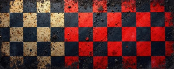 Grunge checkered flag, dirt bike tire tracks, copy space, tracks, racing, vintage