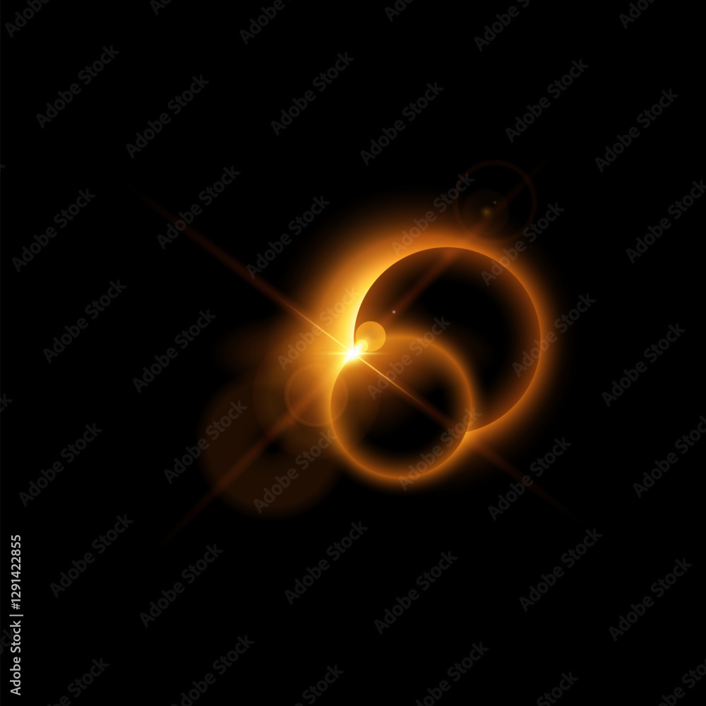 Canvas Prints solar or moon eclipse with orange blur light, vector partial planet eclipse in dark universe, spark 