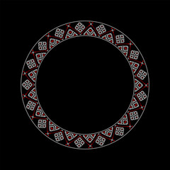 Vector round traditional Ukrainian embroidery frame with geometric ornaments. Perfect for festive designs, cultural projects, and decorative elements inspired by Ukrainian folk art