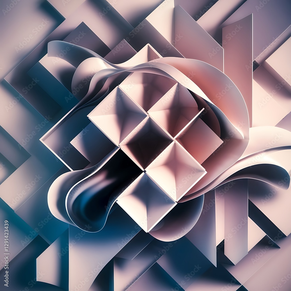 Poster square shapes composition geometric abstract background 3d shadow effects and fluid gradients modern