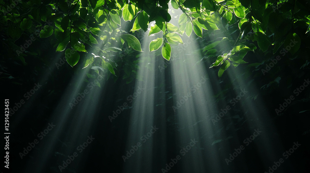 Aufkleber Sunlight filtering through dense foliage creating a serene natural atmosphere