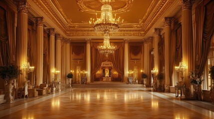 Golden Hall: Opulent Grandeur of Marble Floors and Crystal Chandeliers