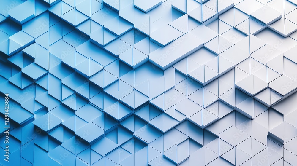 Poster abstract 3d background of blue cubes with depth and perspective for graphic design and digital art