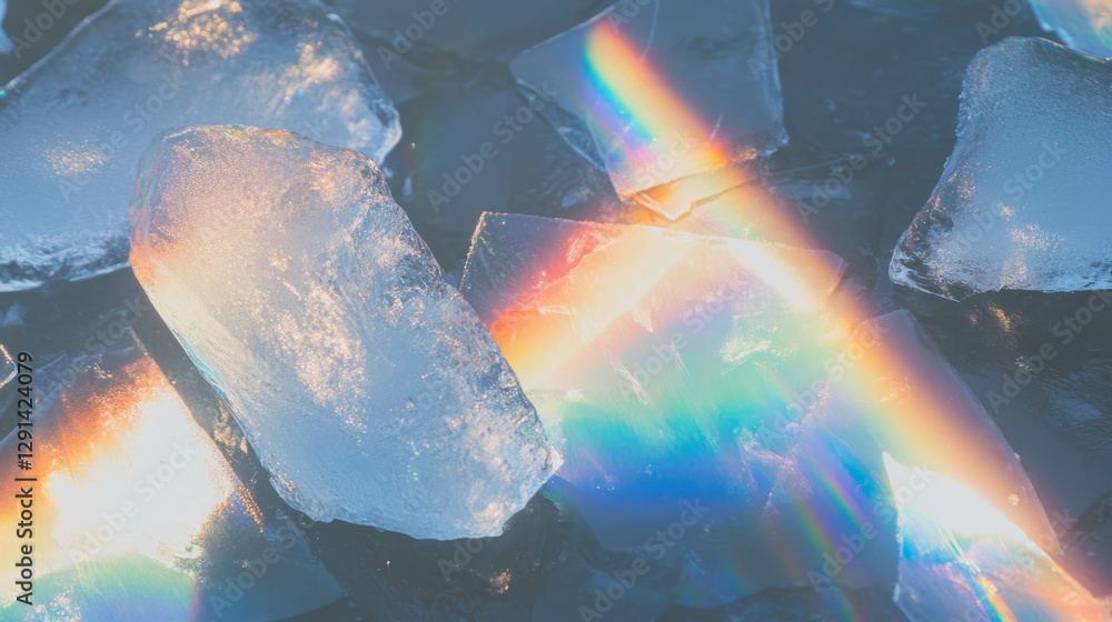 Poster Sunlight refracting through ice creating colorful light patterns