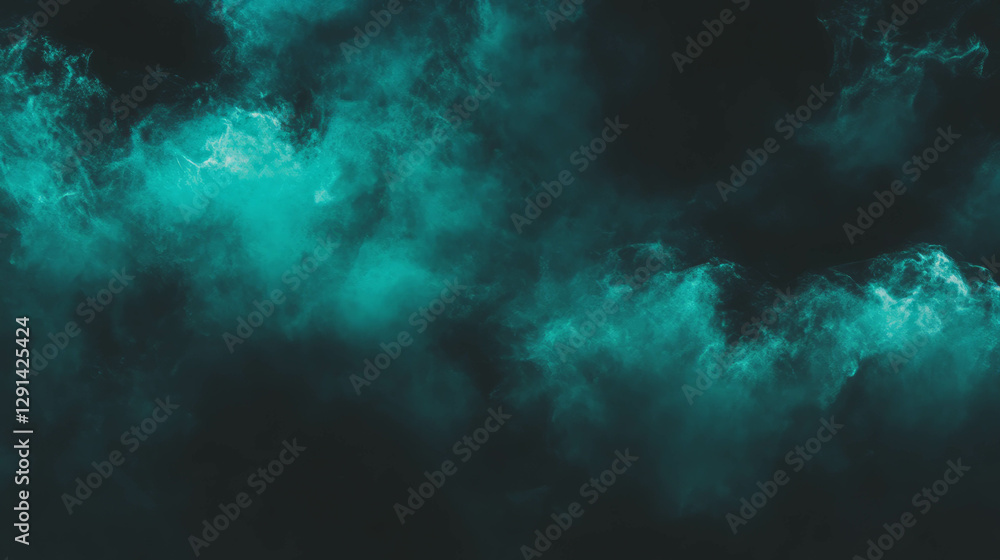 Poster abstract teal smoke background with ethereal shapes for design and creativity