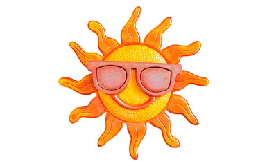 Image of a decorative sun with wavy rays in orange and yellow tones, on a transparent background. Vibrant and colorful design, ideal for creative and graphic design projects.