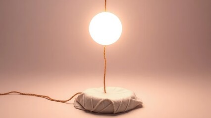 A single thread supporting the weight of a glowing orb, light, minimalist, simple