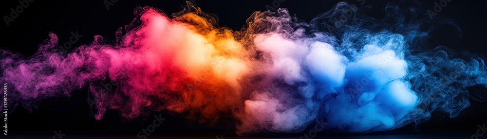 Poster colorful smoke swirling on a black background creating abstract patterns and textures for artistic v
