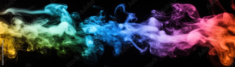 Poster colorful smoke patterns swirling in black background creating abstract artistic effects and textures