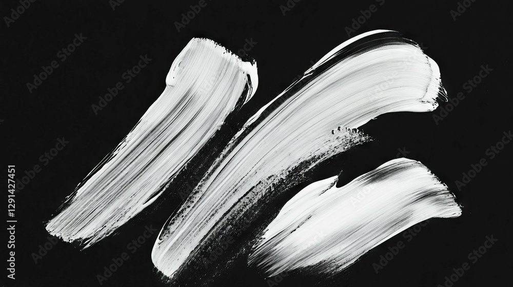 Poster abstract composition with thin delicate ink brushstrokes on black background for modern art design