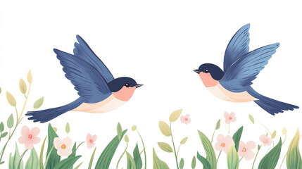 Obraz premium Swallows in the Grass