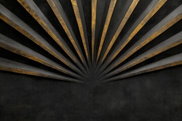 Radiating lines create striking contrast of gold and dark tones,