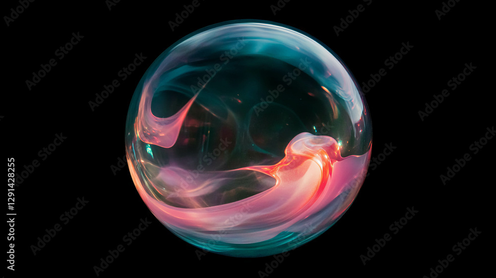 Poster abstract art of transparent spheres with colorful swirls and reflections