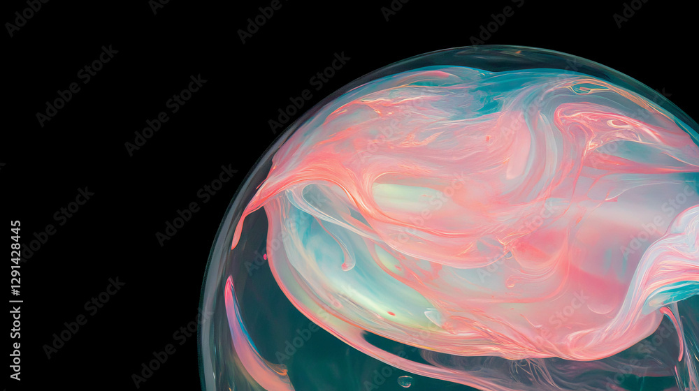 Poster abstract background with transparent spheres and vibrant swirls for modern design