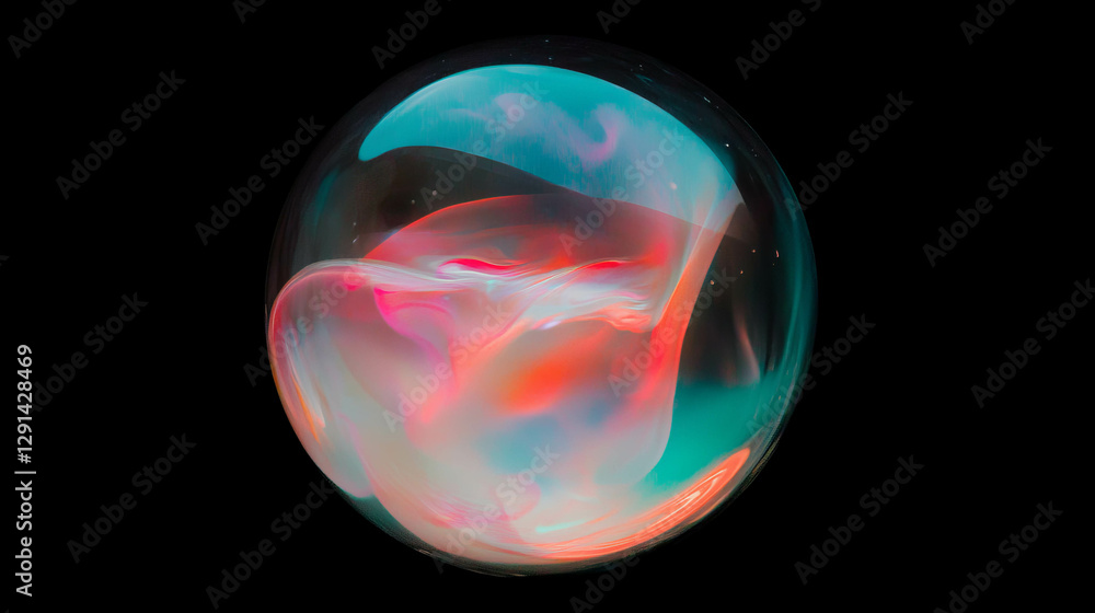 Poster colorful abstract background with transparent spheres floating on black