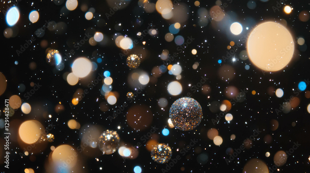 Poster sparkling bokeh background with glittering transparent spheres and light effects