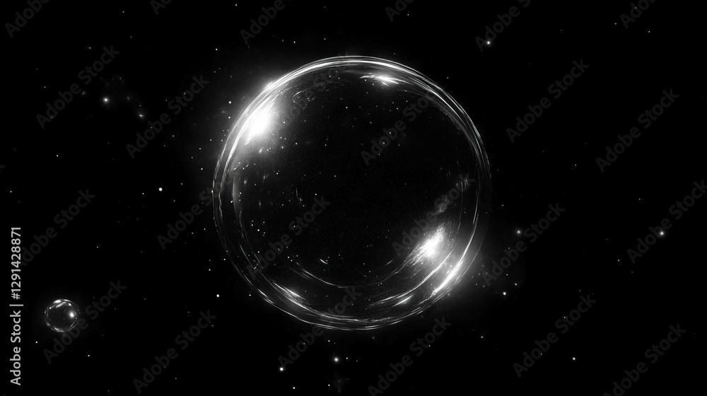 Poster ethereal transparent spheres with fine dust on a cosmic background for abstract design