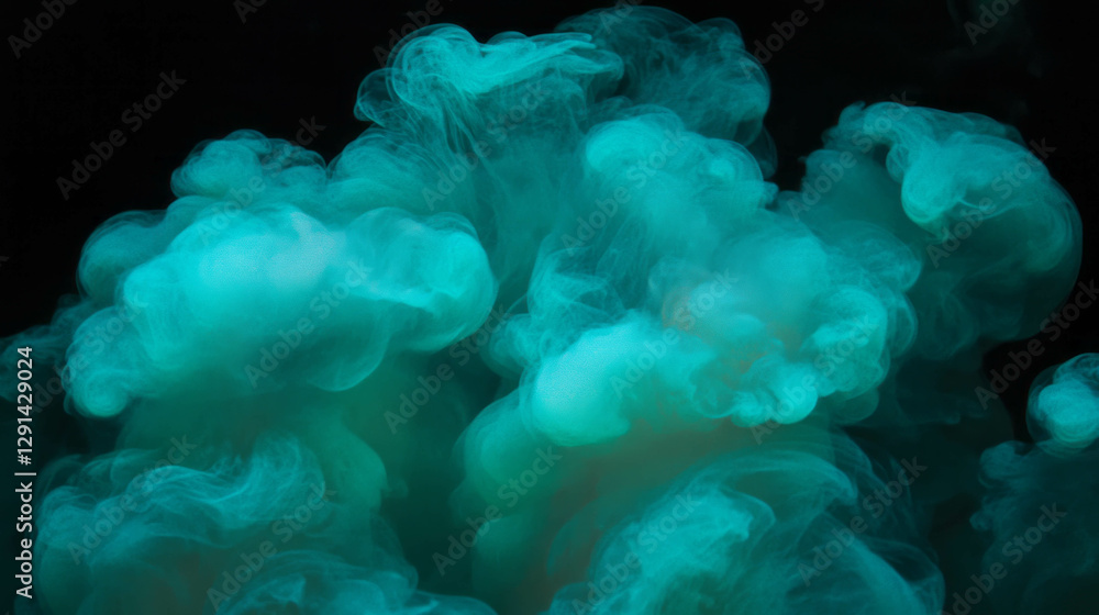 Aufkleber turquoise smoke cloud on black background for abstract design and creative projects