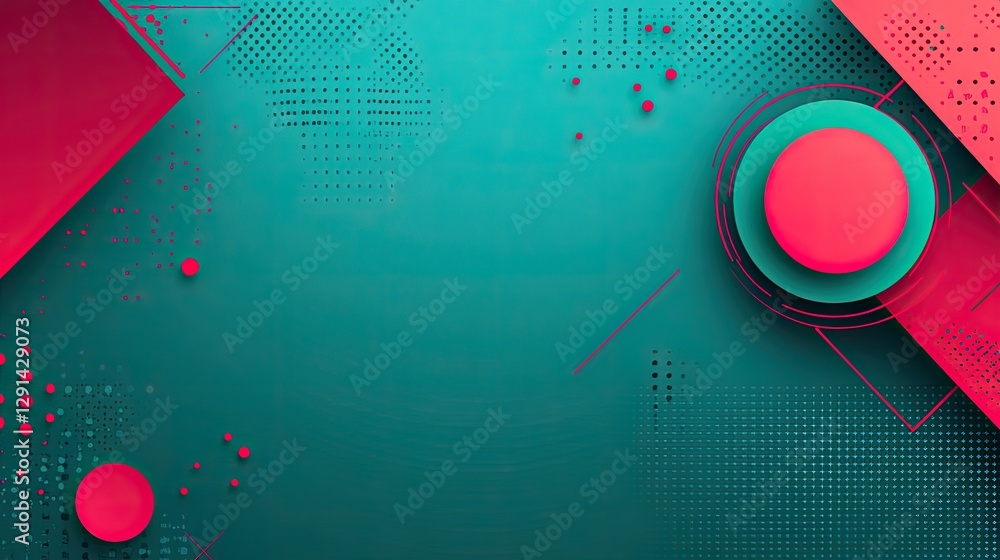 Poster abstract geometric background with shapes and textures in cyan and pink