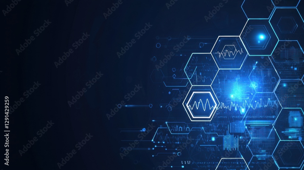 Fototapete Abstract Hexagonal Patterns with Blue Technology Elements Background