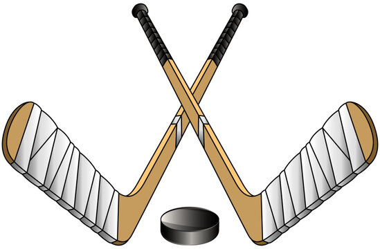 ice hockey puck and sticks vector