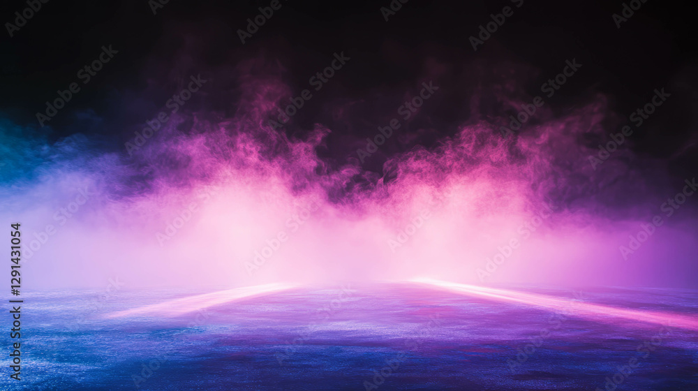 Poster enchanting violet smoke and mist with illuminated background for creative design