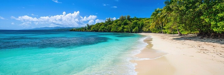 Obraz premium Tropical paradise beach with turquoise waters and white sandy shores