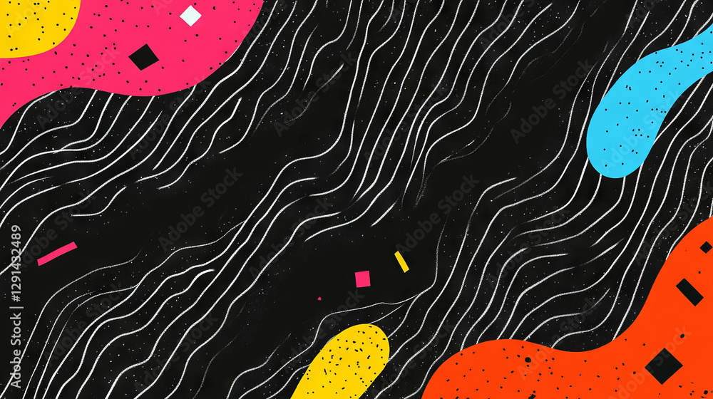 Poster vibrant wavy lines and confetti pattern design for creative backgrounds