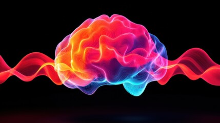 A vibrant, abstract representation of a brain with colorful waves, symbolizing creativity, thought, and the complexity of the human mind.