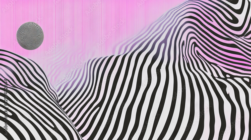 Poster abstract wavy lines with confetti patterns in pink and black design