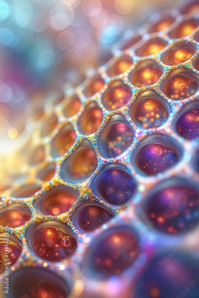 Poster intricate details of honeycomb structure showcasing vibrant colors and textures in a close-up view d