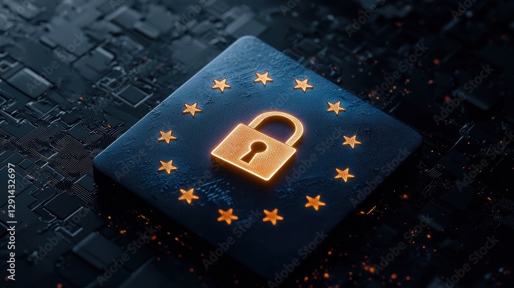 Poster digital security concept represented by eu symbol and lock icon