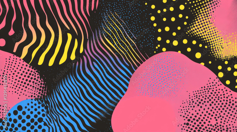 Poster vibrant abstract background with wavy lines and polka dots for modern design