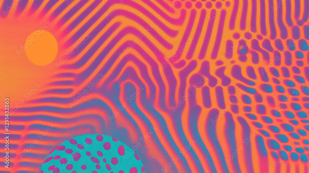Poster vibrant abstract design with wavy lines and polka dots for modern backgrounds