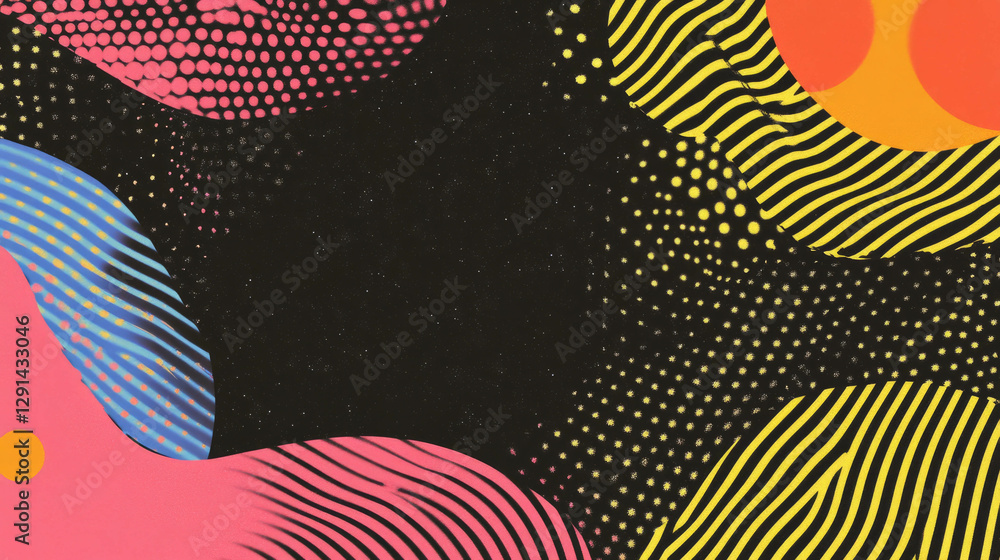 Poster Vibrant abstract background with wavy lines and polka dots for creative design