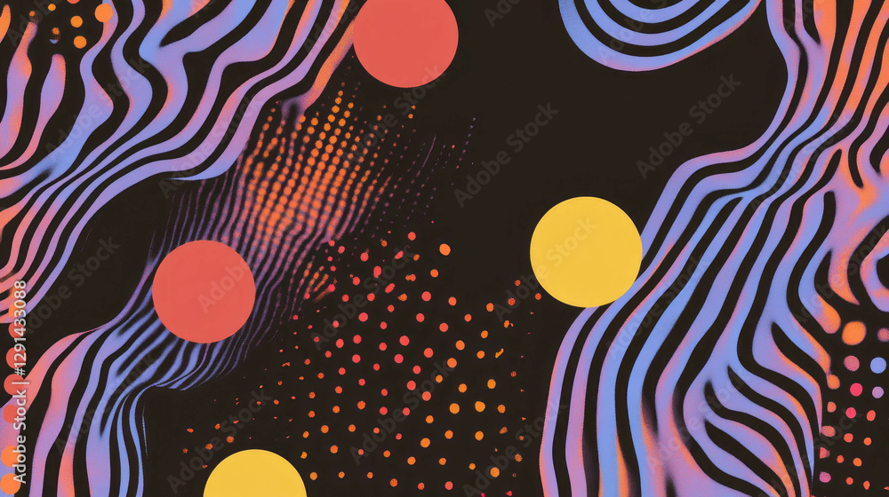 Aufkleber colorful abstract background with wavy lines and polka dots for modern design