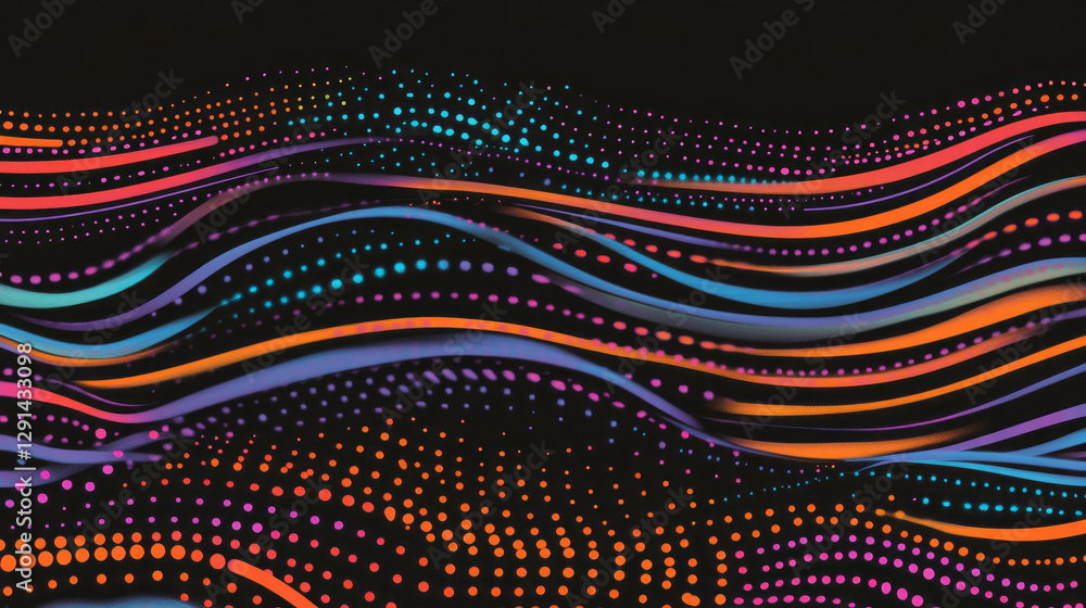 Poster colorful abstract background with wavy lines and polka dots for creative design