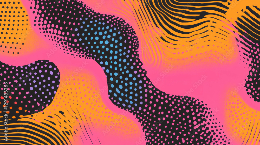 Poster Vibrant abstract background with wavy lines and polka dots for creative design