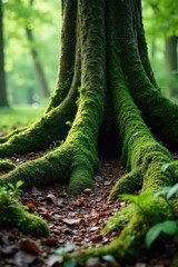 Obraz premium Dense undergrowth and moss-covered ancient tree roots, moss, tree roots, nature